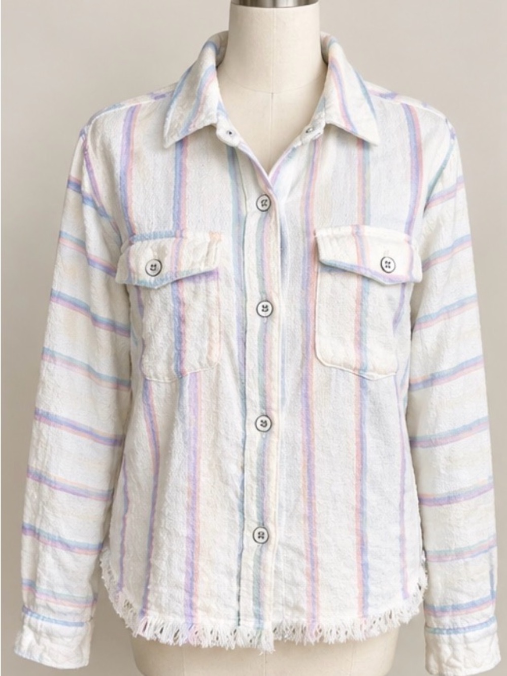 Vintage Crop Top Shirt - White with Blue & Purple Stripes